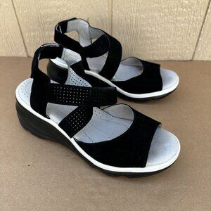 Jambu Women’s Lilly Wedge Sandals Shoes Size 7 Black Leather Strappy